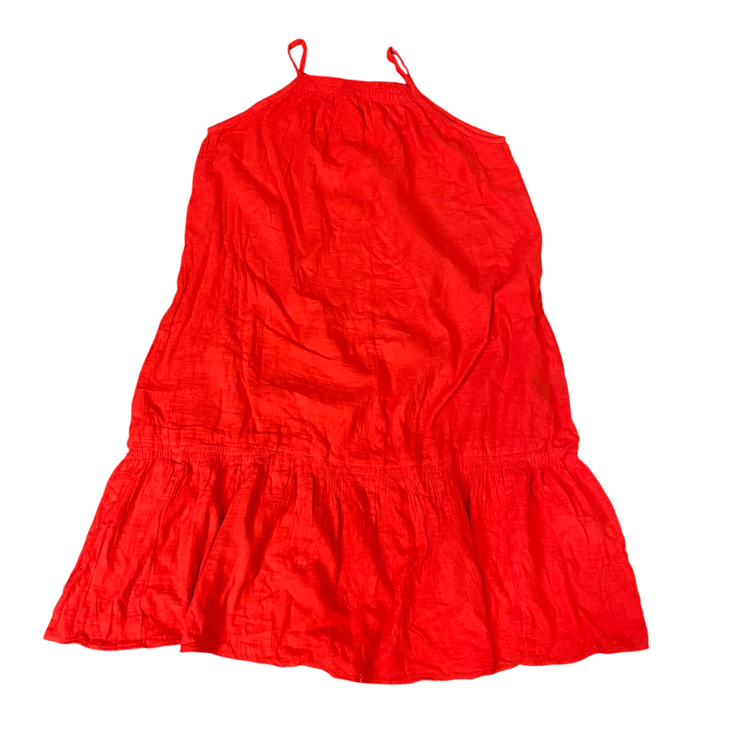 H&M Midi Dress Womens L Red Sleeveless Square Neck Spaghetti Strap Peplum Hem