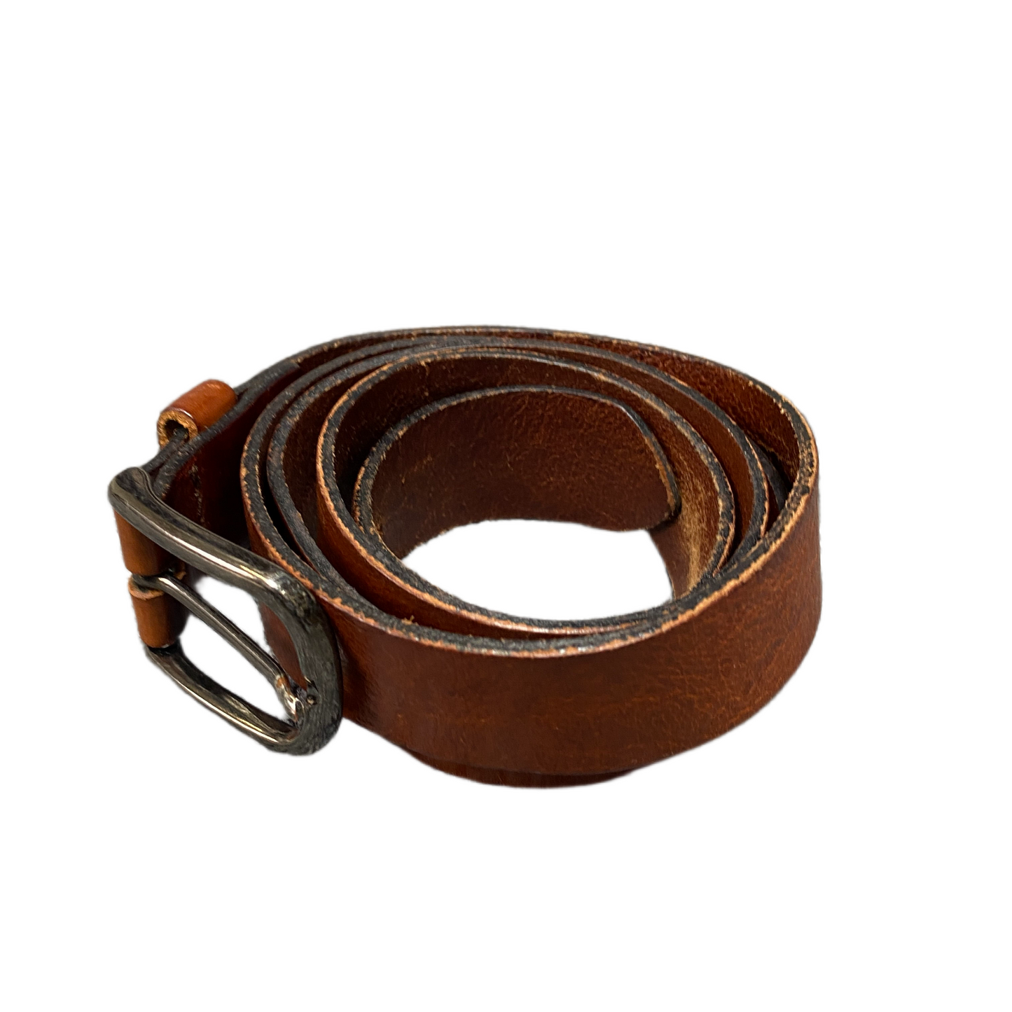 Waist Belt Men Brown Full-Grain Leather Adjustable Silver Pin Buckle 44.5 inches