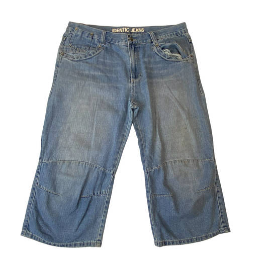Identic Capri Baggy Jeans Womens XXL W37 L20 Blue Denim Straight Leg Pockets