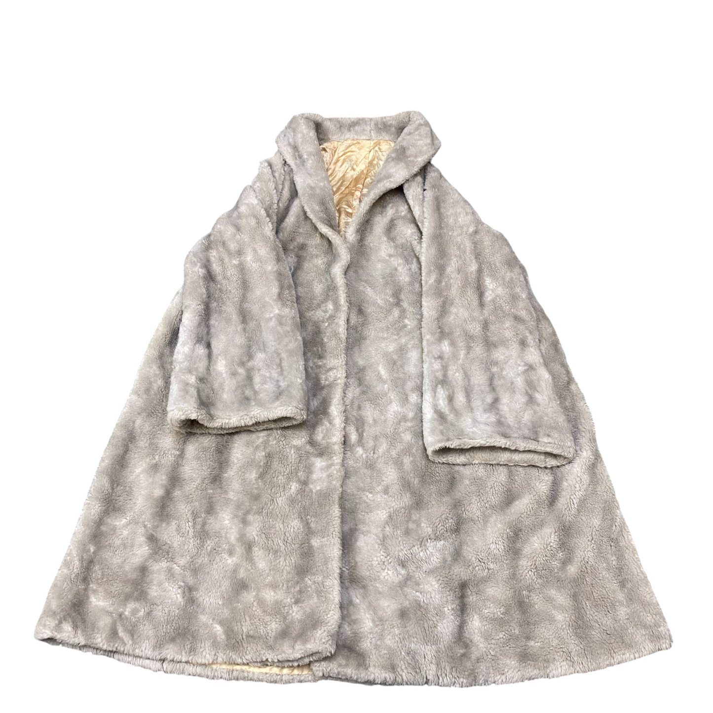 Womens Genuine Faux Fur Coat Medium Grey Cozy Warm Long Sleeve Shawl Open Front