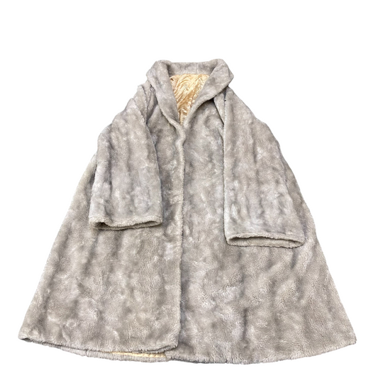 Womens Genuine Faux Fur Coat Medium Grey Cozy Warm Long Sleeve Shawl Open Front
