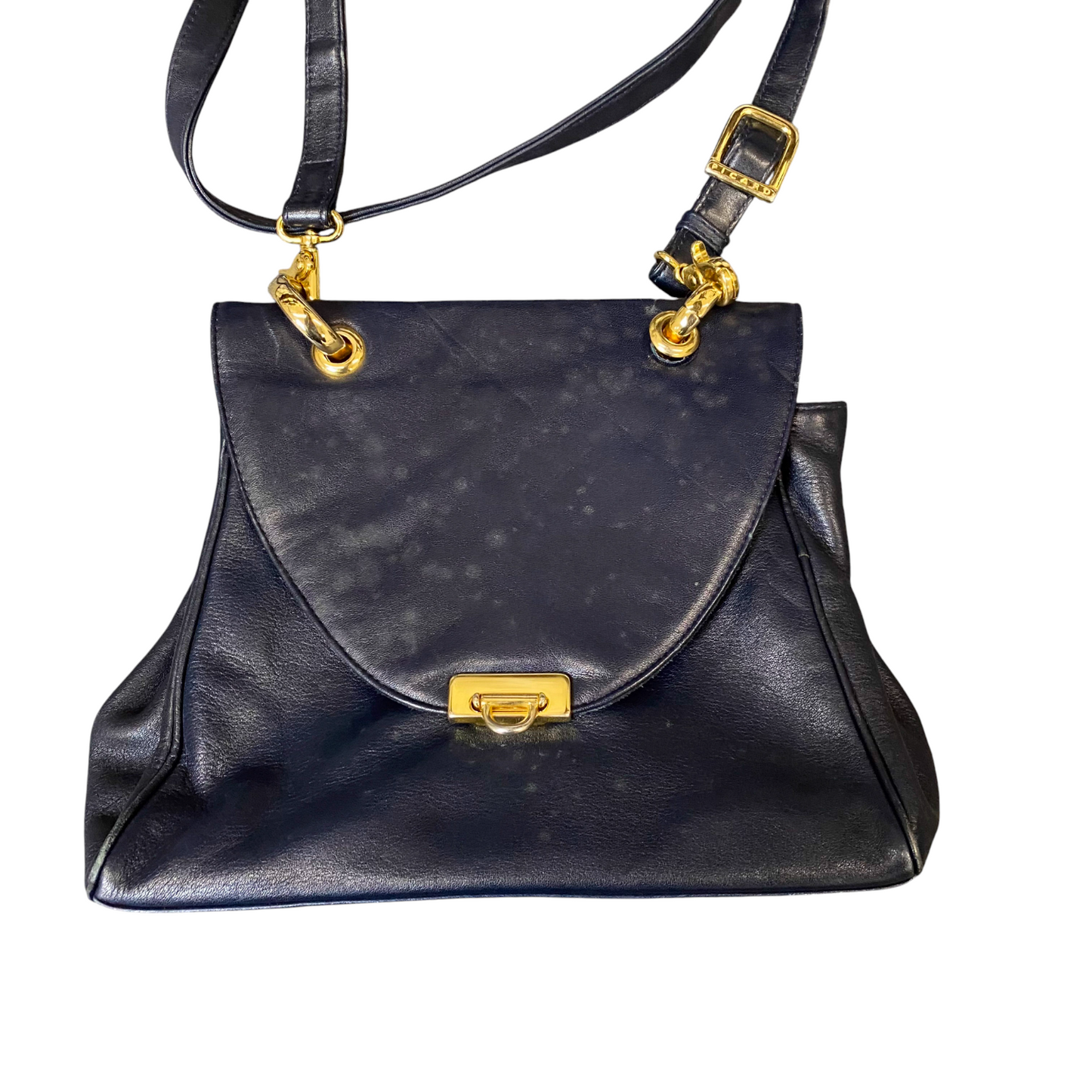 Picard Satchel Crossbody Bag Womens Navy Leather Single Flap Detachable Strap