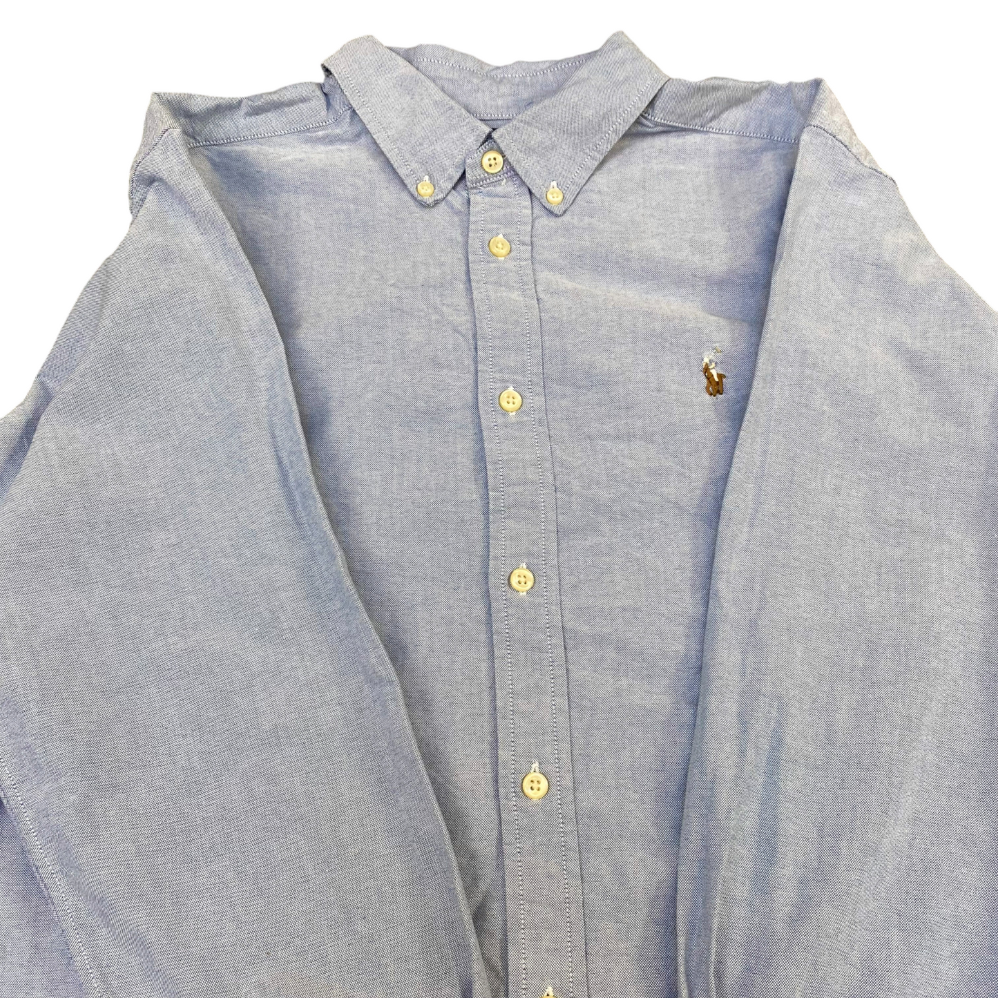 Ralph Lauren Formal Shirt Mens S Blue Long Sleeve Brown Pony Logo Button Down