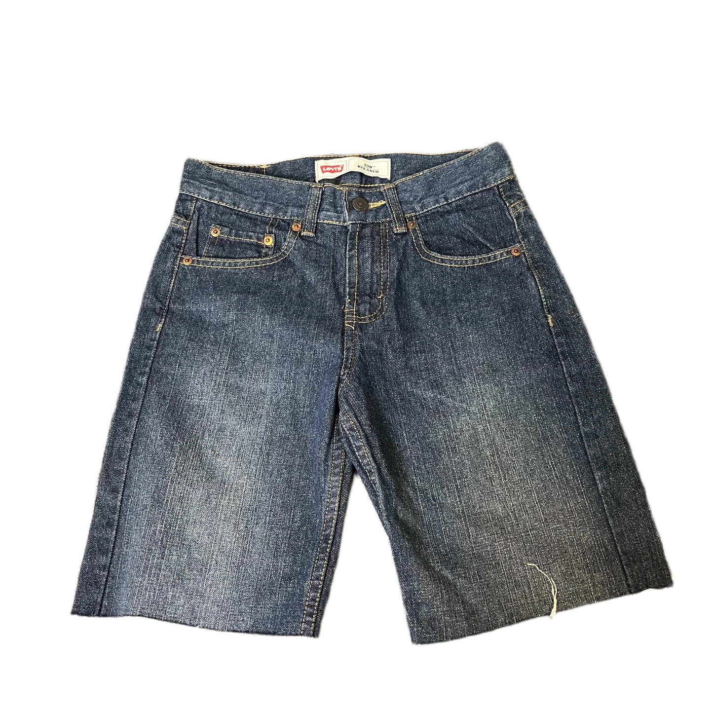 Levi's 550 Jean Shorts Fits as Womens Small 26" Waist Blue Denim Red Tab Raw Hem