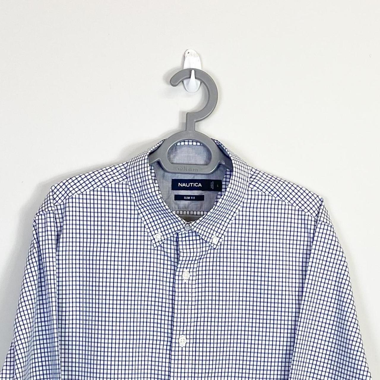 Nautica Shirt Mens Large Blue Check Collared Button Down Slim Fit