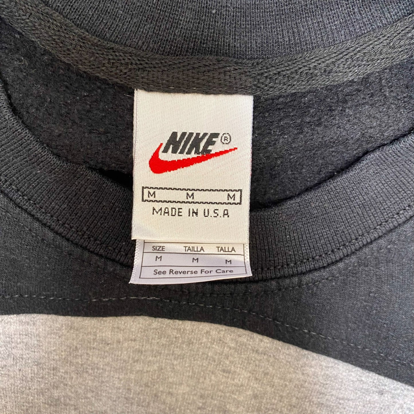 Nike Reworked Sweatshirt Mens M Black Grey Embroidered Spellout Logo Crew Neck