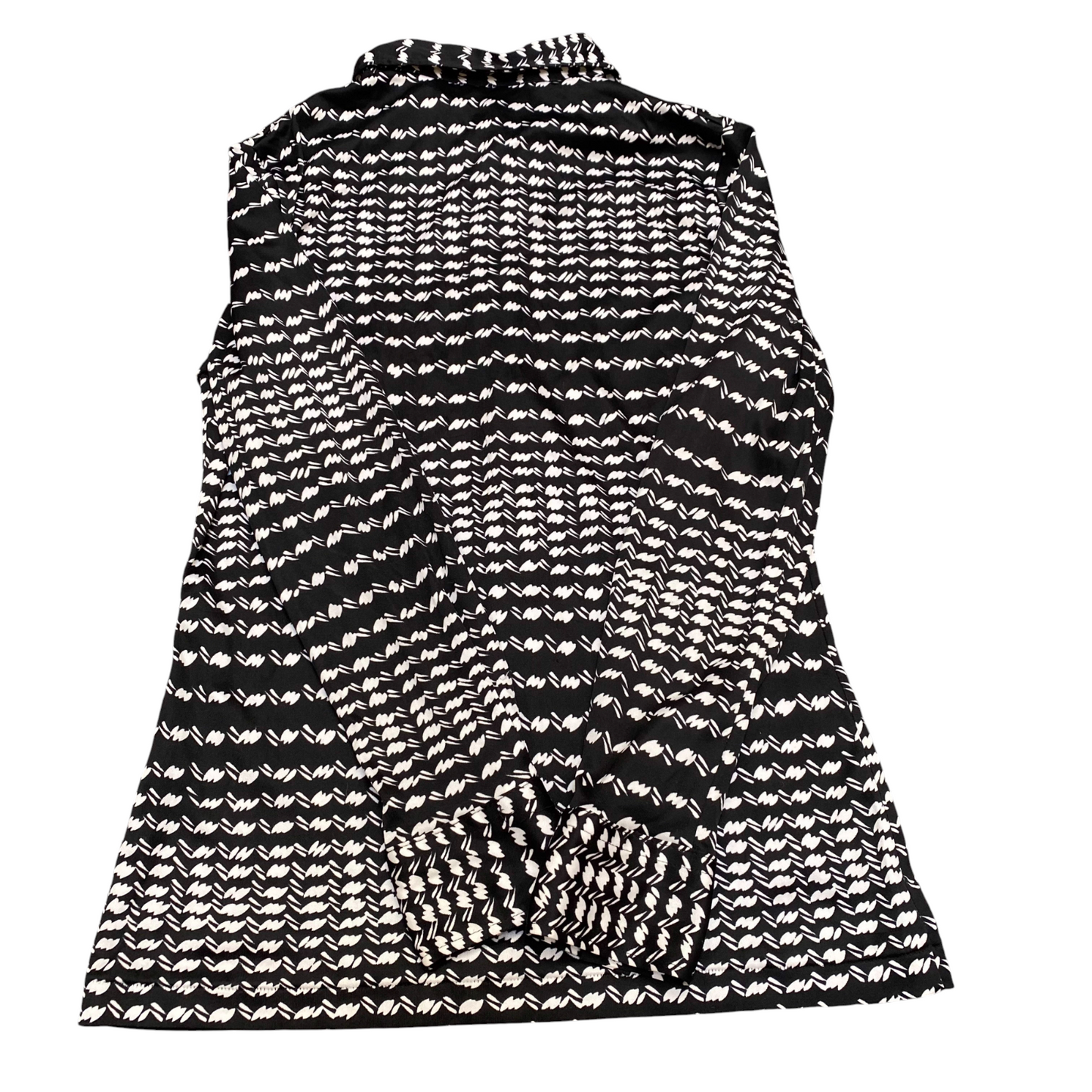 Womens Shirt Top S Black White Geometric Long Sleeve Collared Casual Button Down