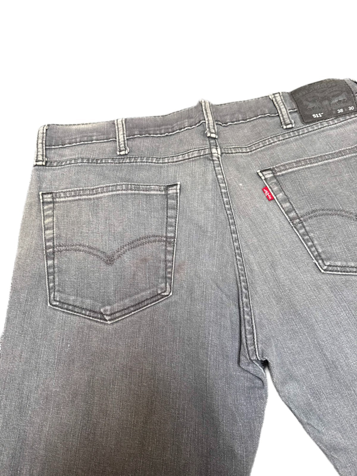 Levi's 511 Jean Shorts Fits as Mens XL 37" Waist Grey Denim Red Tab Raw Hem