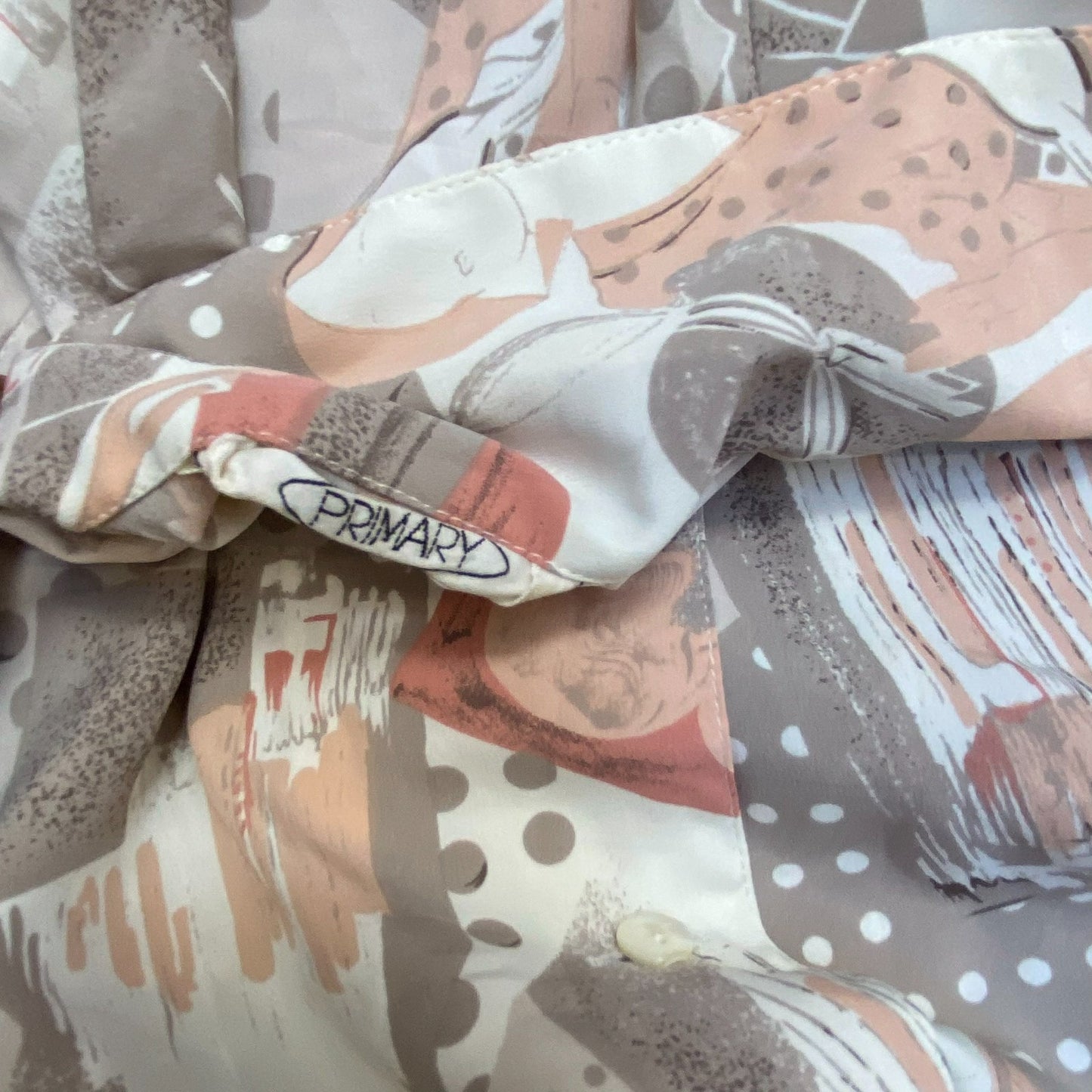 Primary Shirt Top Womens M Mutli Geometric Print Long Sleeve Round Hem Button Up