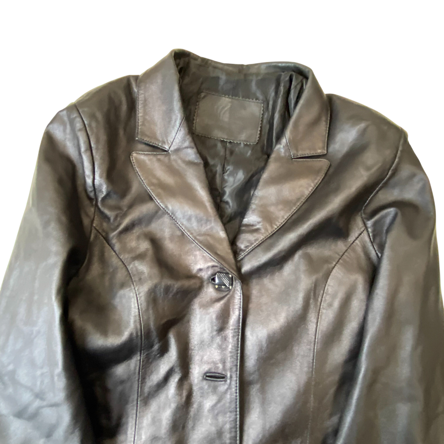 Yilang Leather Blazer Jacket Womens M Black Lined Long Sleeve Single Breasted