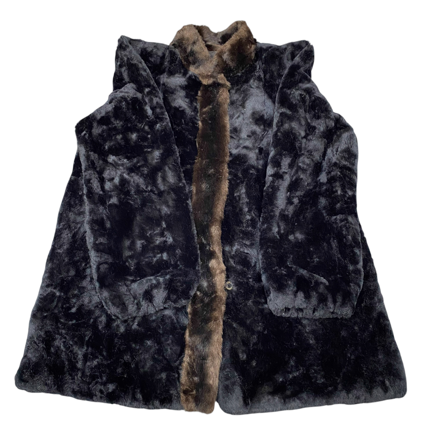 Womens Genuine Faux Fur Jacket Large Black Lined Cozy Warm Winter Long Sleeve