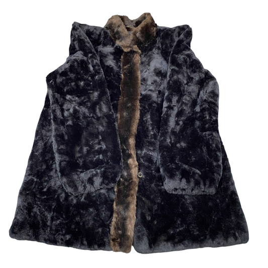 Womens Genuine Faux Fur Jacket Large Black Lined Cozy Warm Winter Long Sleeve