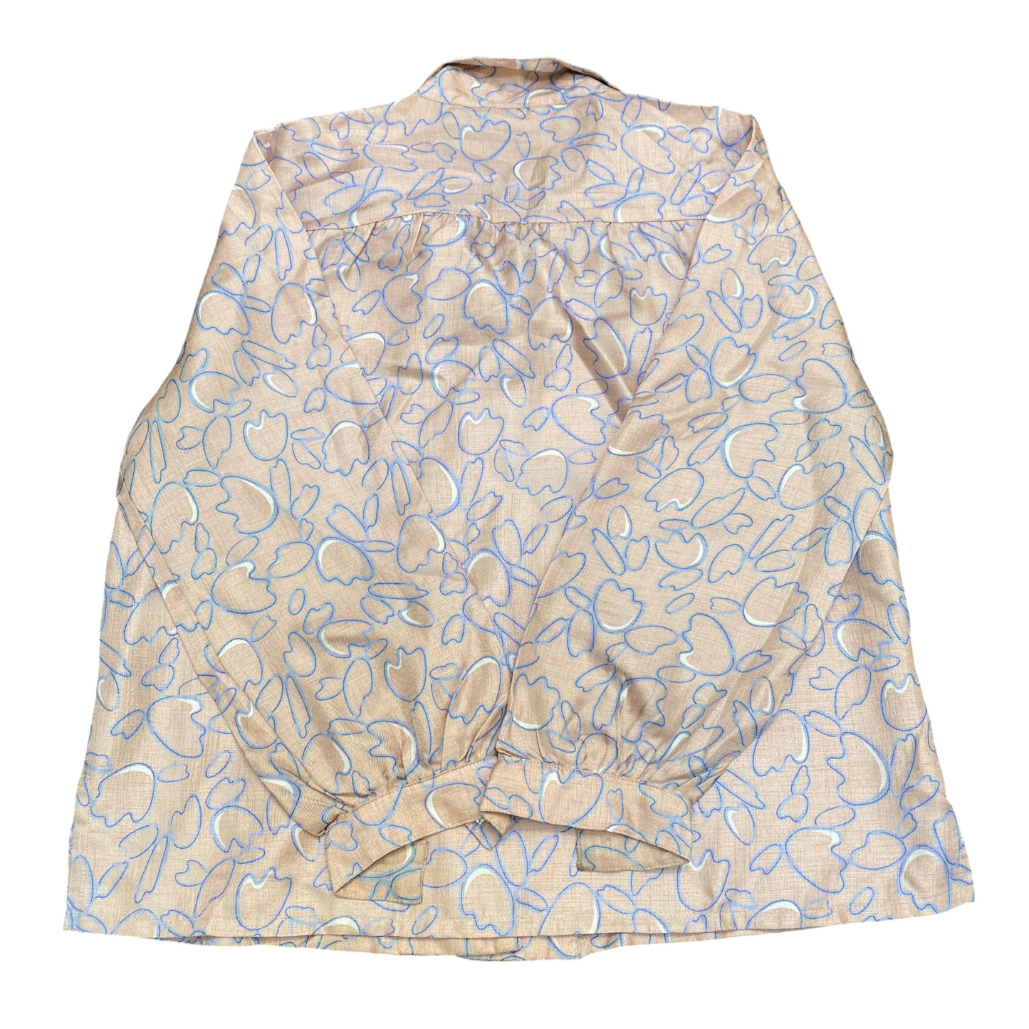 Women Button-Up Shirt M Brown Abstract Print Casual Long Sleeve Collared Outdoor