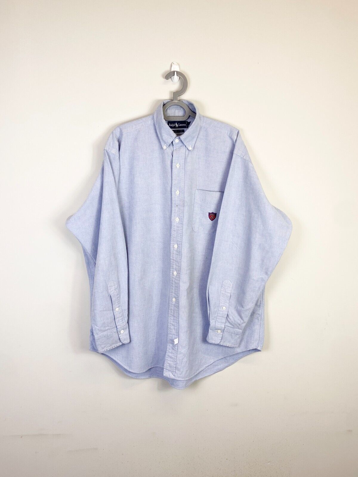 Ralph Lauren Shirt Mens XL Blue Cotton Casual Long Sleeve Single Pocket Logo Tag