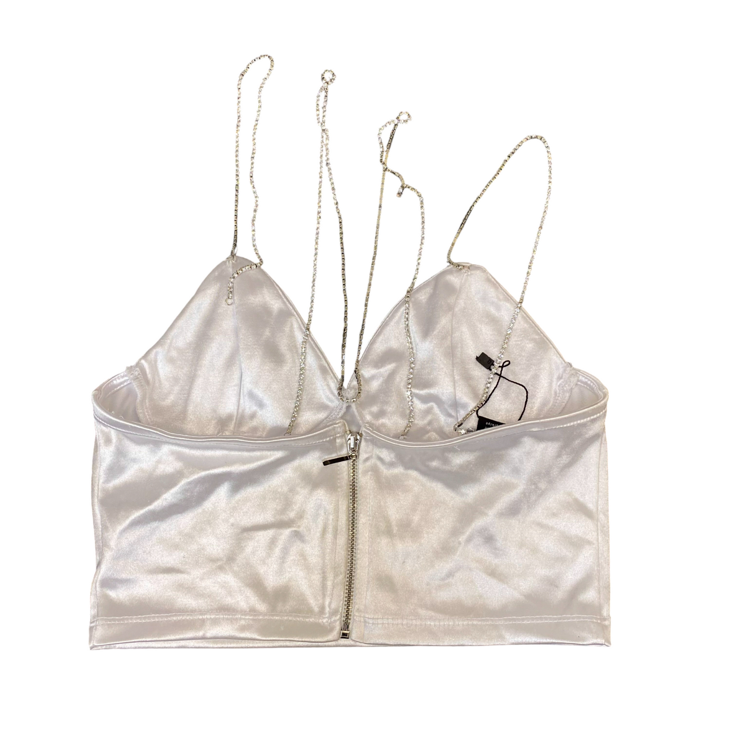 Amisu Corset Top Womens S White Satin Diamante Jeweled Strap Back Zip Outdoor