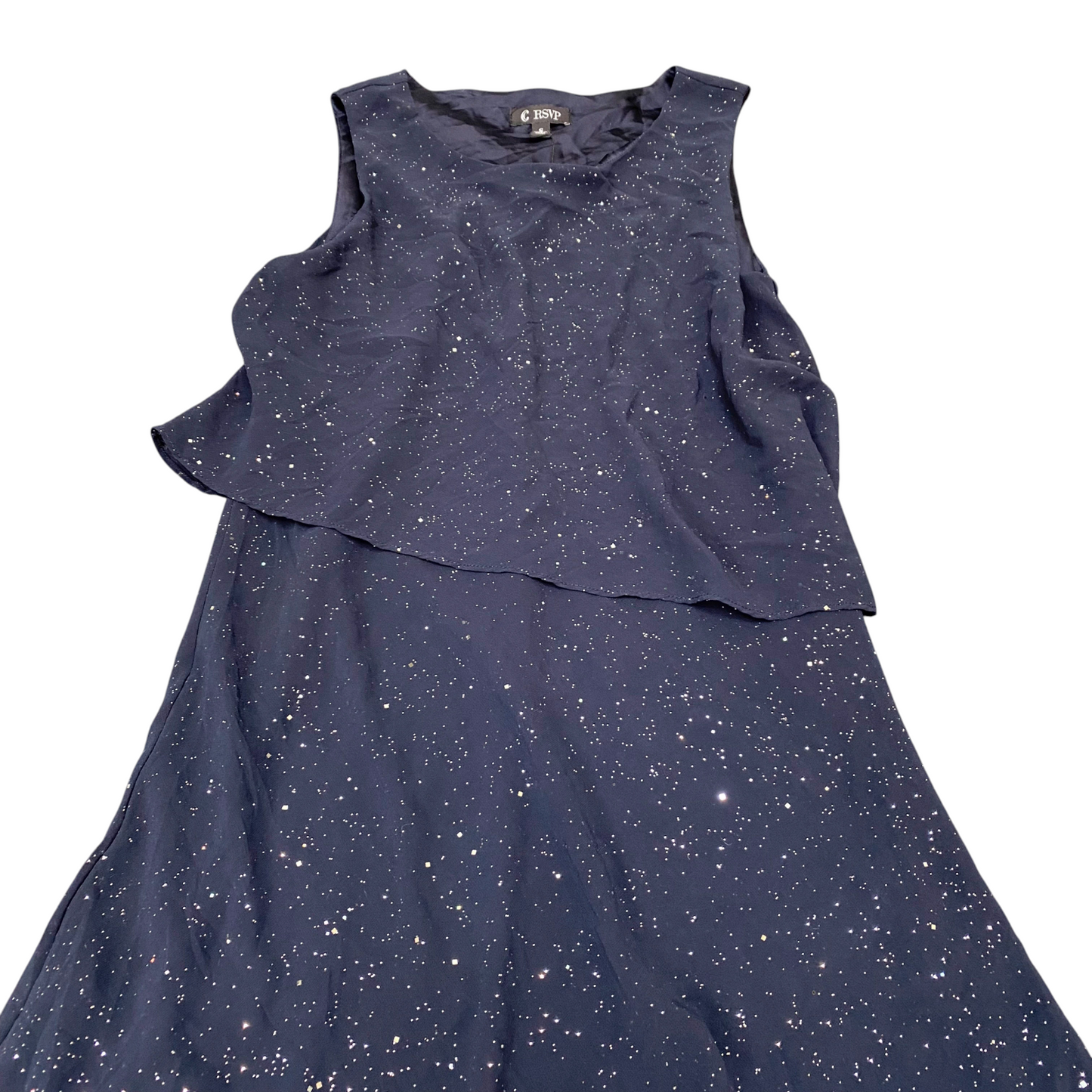 C RSVP Cocktail Dress Womens S Blue Sequin Sleeveless Asymmetrical Hem Pullover