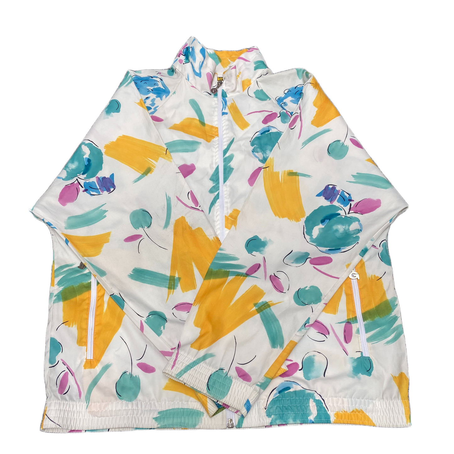 Gonso Windbreaker Jacket Womens Large White Geo Print Long Sleeve Full Zipper
