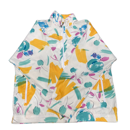 Gonso Windbreaker Jacket Womens Large White Geo Print Long Sleeve Full Zipper