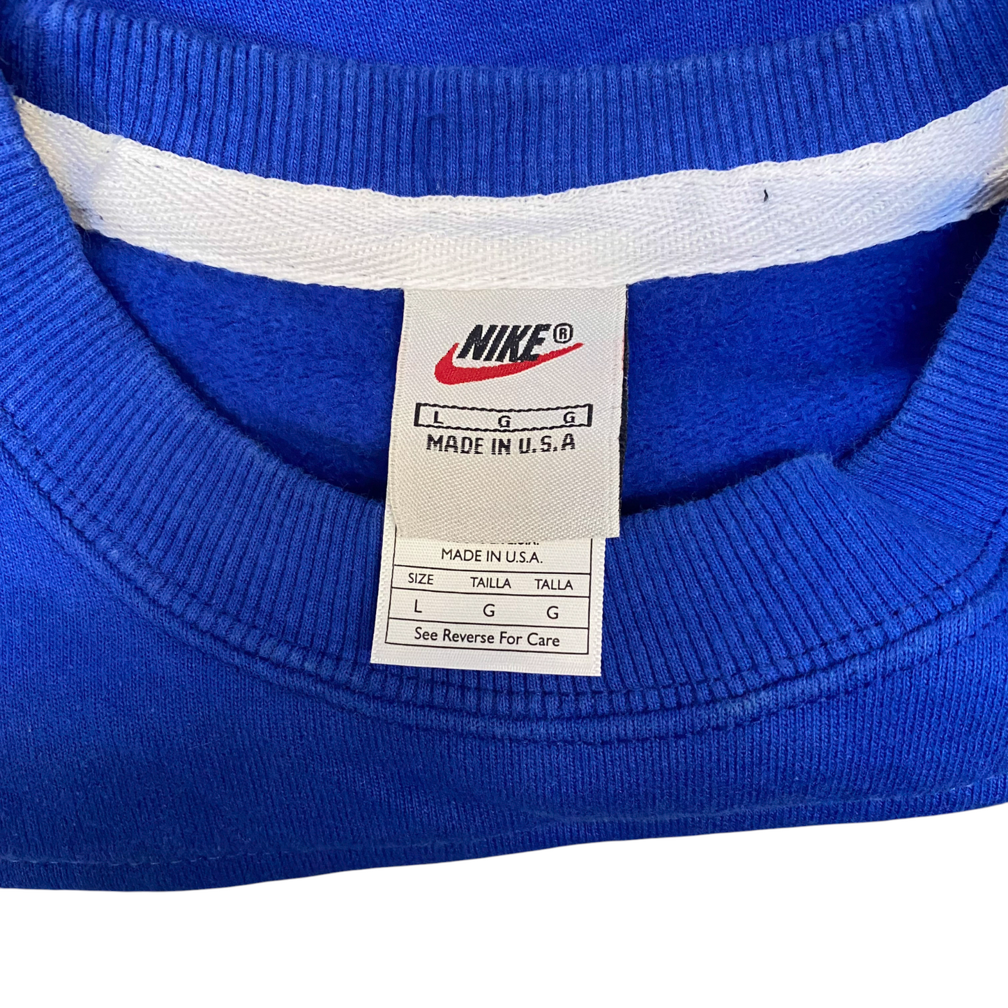 Nike Reworked Sweatshirt Mens L Blue Black Embroidered Spellout Logo Vintage Y2K