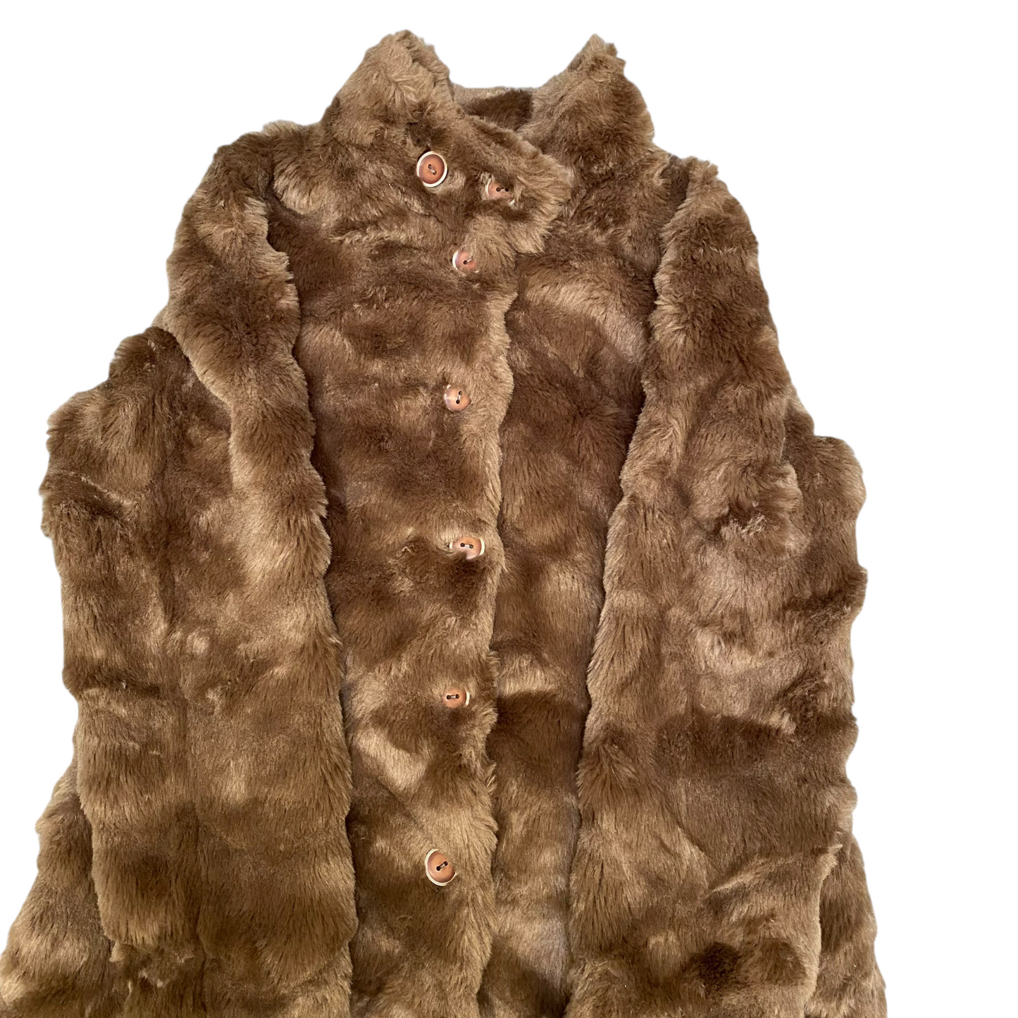 Women's Faux Fur Coat Large Brown Lined Plush Soft Long Sleeve Button Front