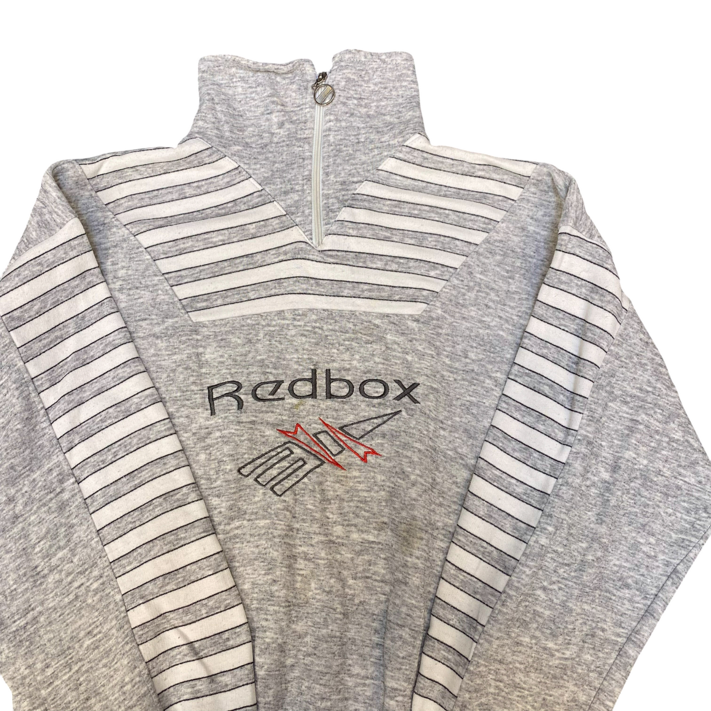 Redbox Sweatshirt Womens Large Grey Striped Long Sleeve Quarter Zip Pullover
