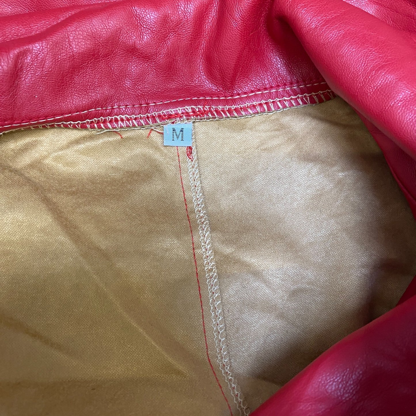 Womens Leather Blazer Coat Medium Red Long Sleeve Notch Lapel Single Breasted