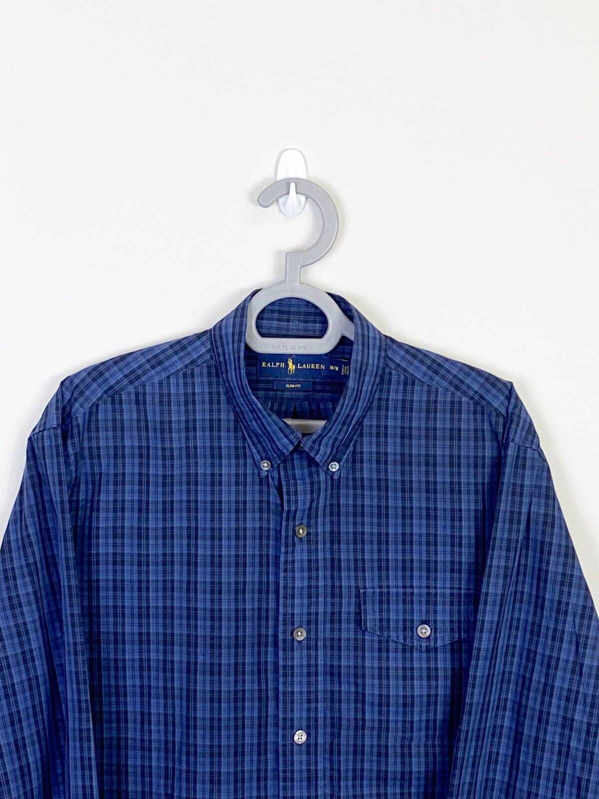 Ralph Lauren Shirt Mens M Blue Plaid Slim Fit Long Sleeve Collared Button Down