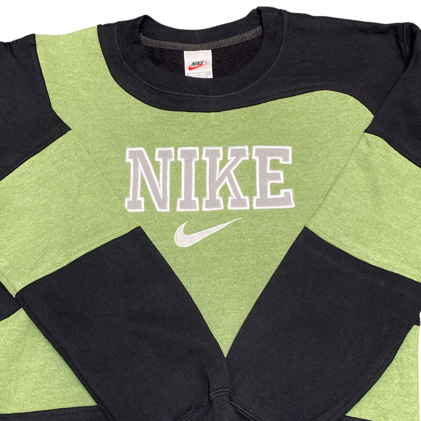 Nike Reworked Sweatshirt Men Small Black Green Embroidered Spellout Logo Vtg Y2K