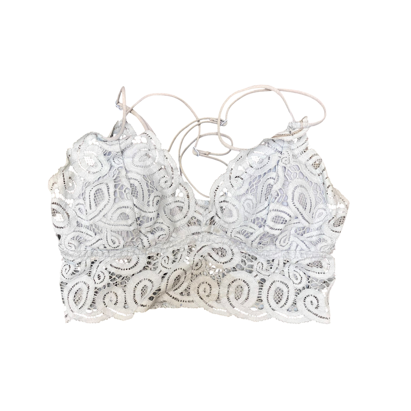Bralette Bra Womens S White Lace Floral Padded Spaghetti Strap Comfort Pullover