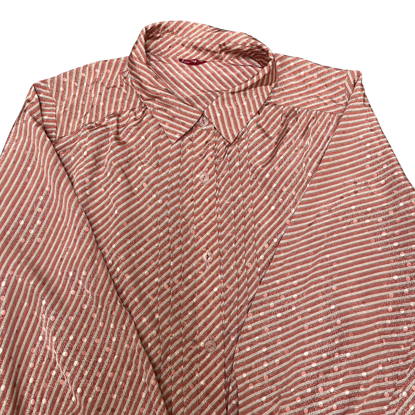 Shirt Top Womens M Pink Striped Pintuck Detail Long Sleeve Collared Button Down