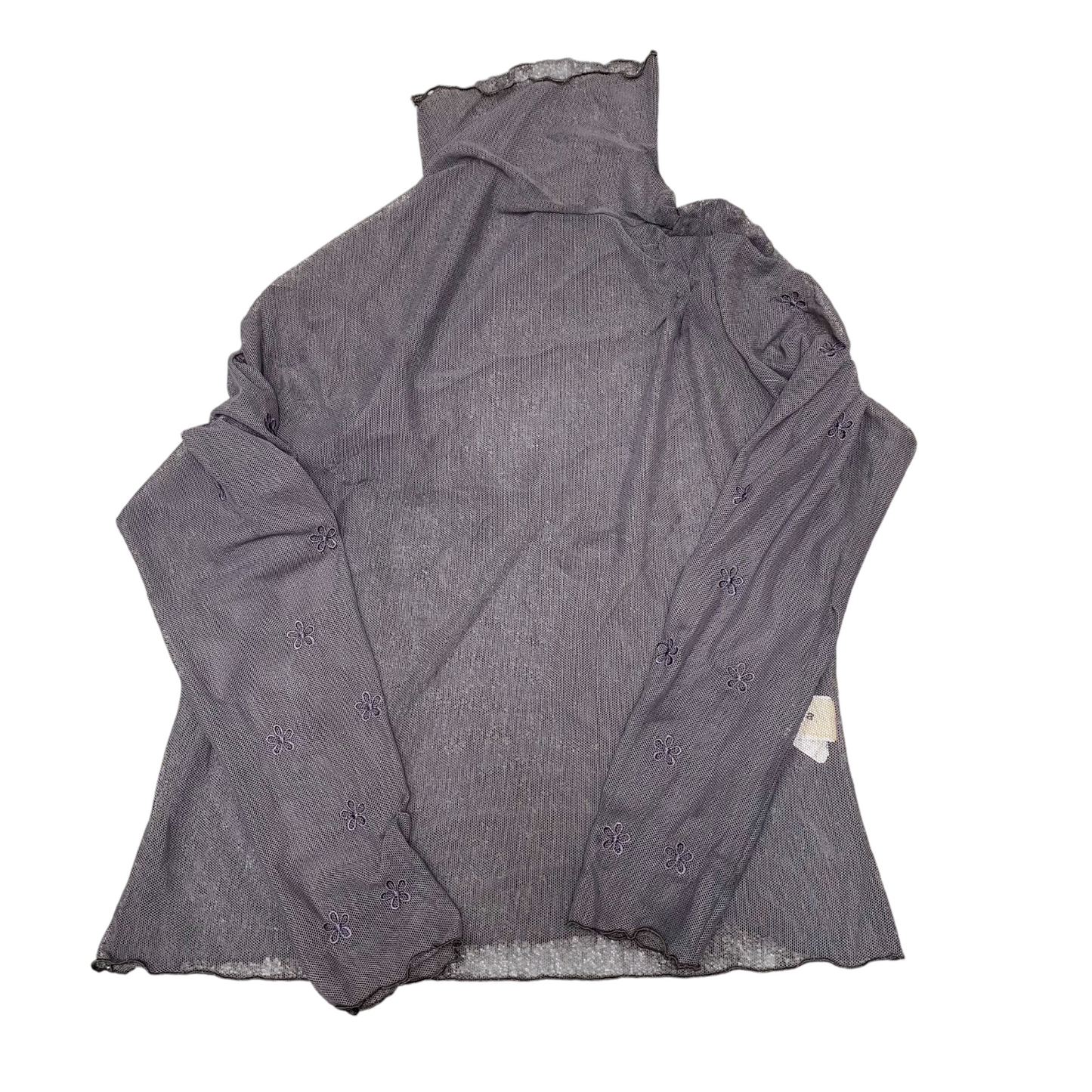 Womens Tunic Top S Black Sheer Embroidered Long Sleeve Turtle Neck Pullover