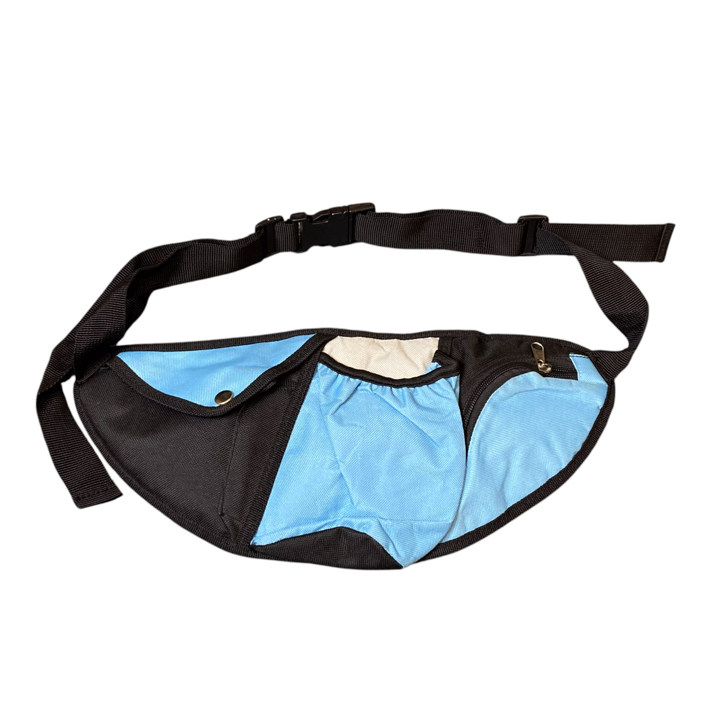 Unisex Adults Fanny Pack Bum Bag Black Blue with Bottle Holder Zipper Adjustable