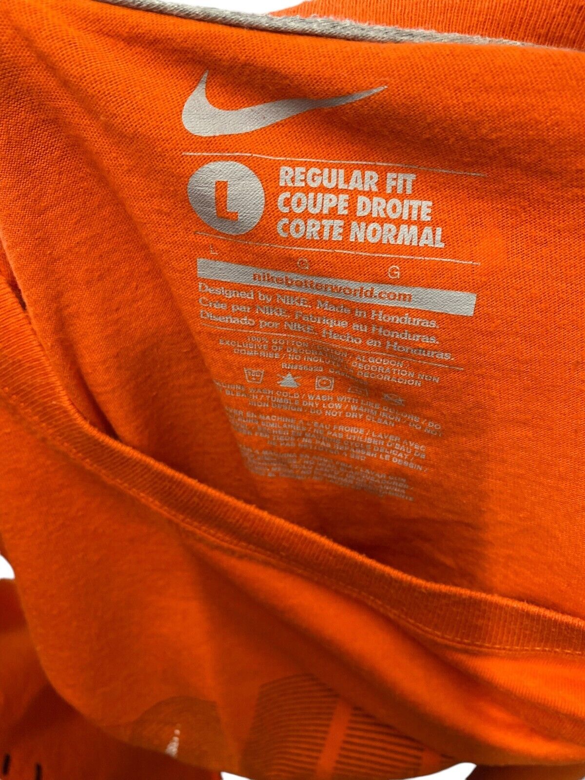 Nike T-Shirt Men's Medium Orange Cotton Short Sleeve Big Logo Crew Neck Pullover