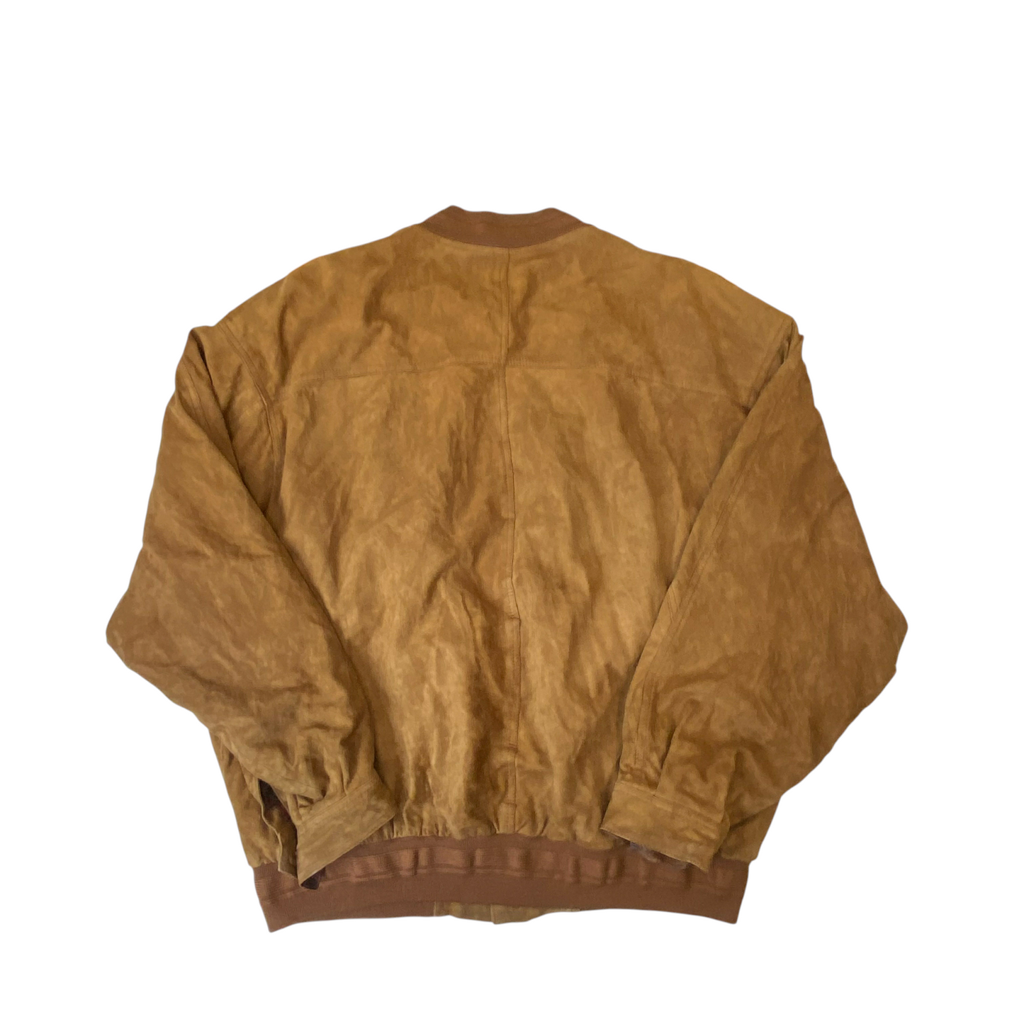 Bomber Jacket Mens Large Brown Suede Leather Pockets Long Sleeve Button Front