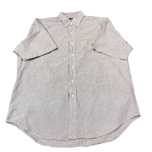 Ralph Lauren Shirt Mens L Blue Blake Short Sleeve Brown Pony Logo Button Down