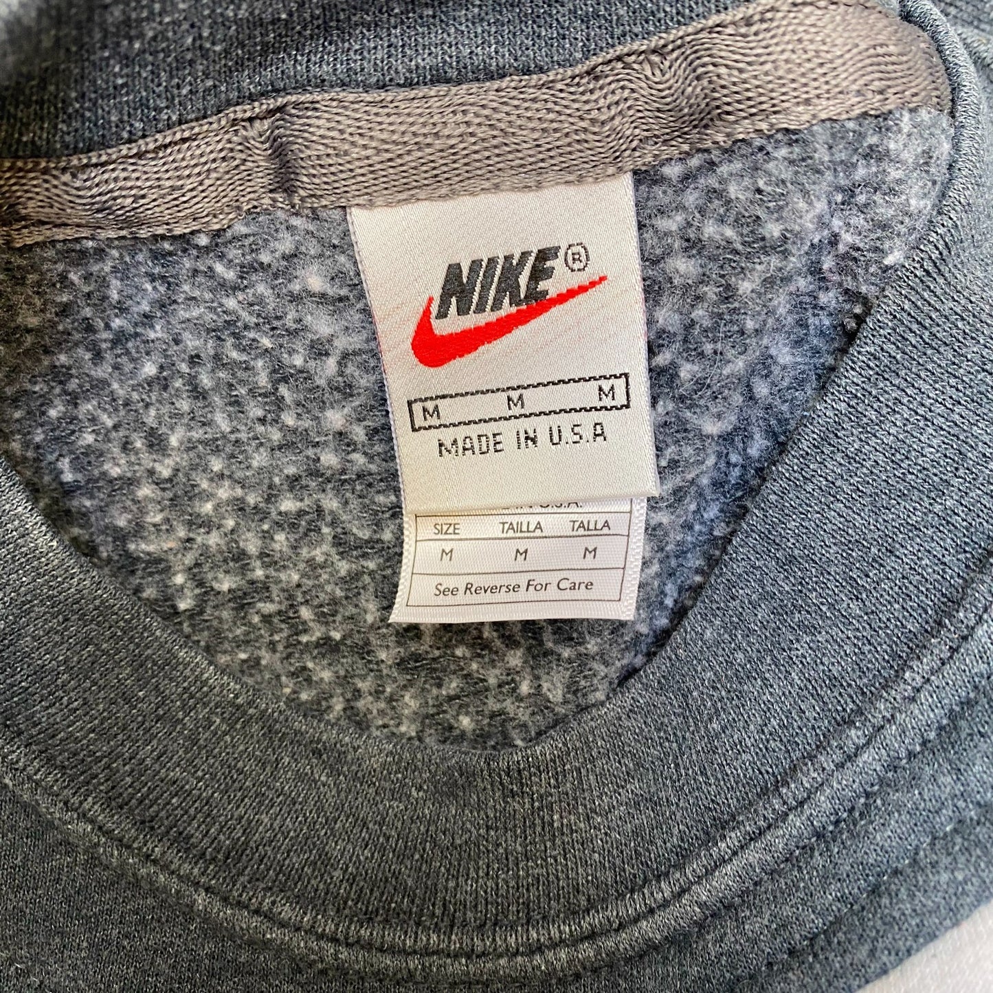Nike Reworked Sweatshirt Mens Medium Grey Embroidered Spellout Logo Crew Neck