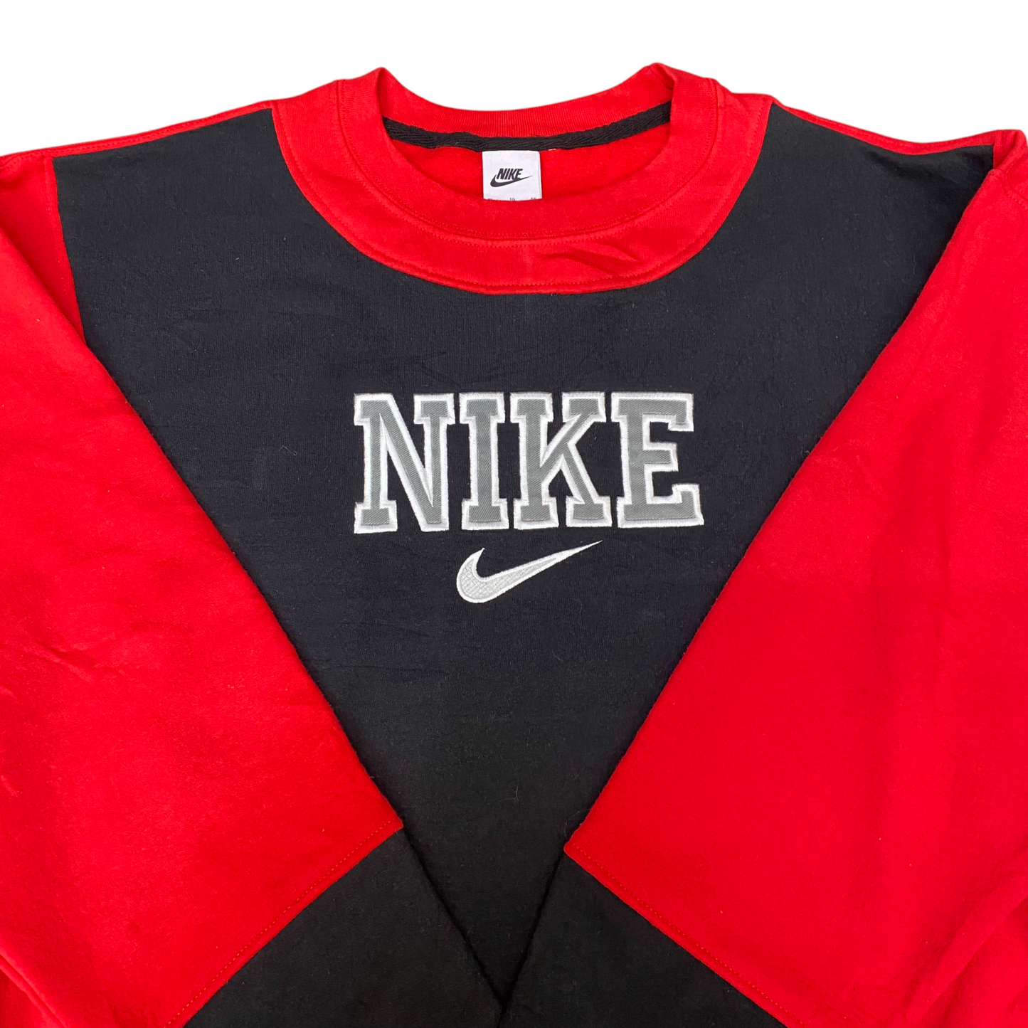 Nike Reworked Sweatshirt Mens XL Black Red Embroidered Spellout Logo Vintage Y2K
