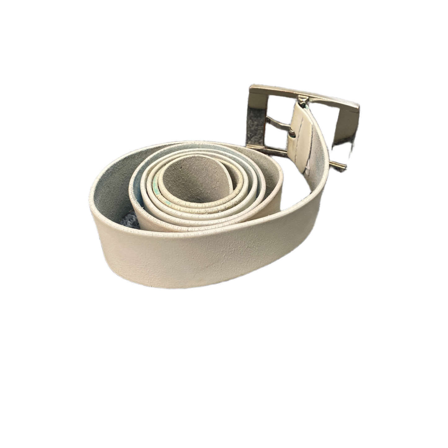 Esprit Waist Belt Womens White Leather rectangular Silver Pin Buckle 43 inches