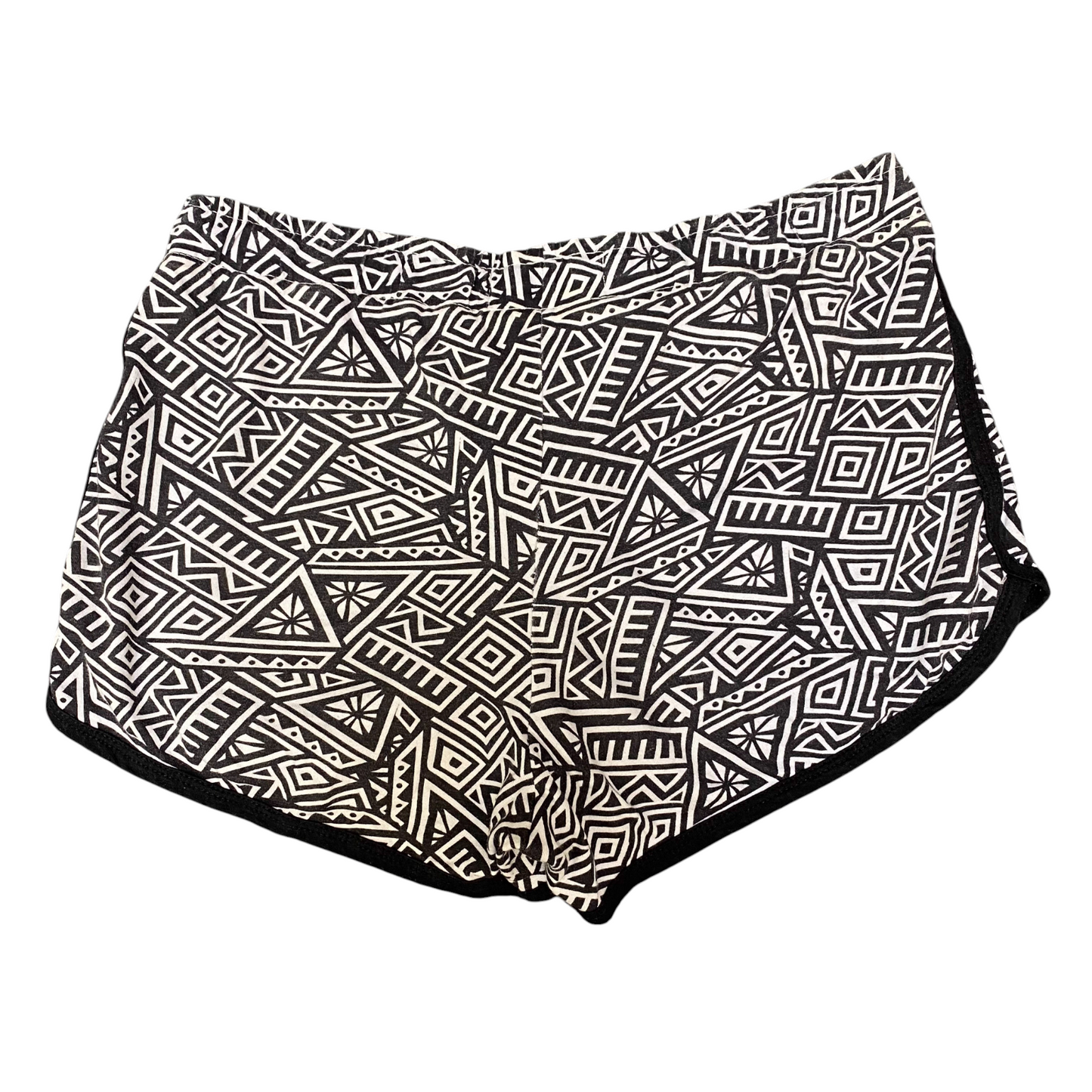 Running Sprinter Shorts Womens L Black White Geo Print Drawstring Elastic Waist