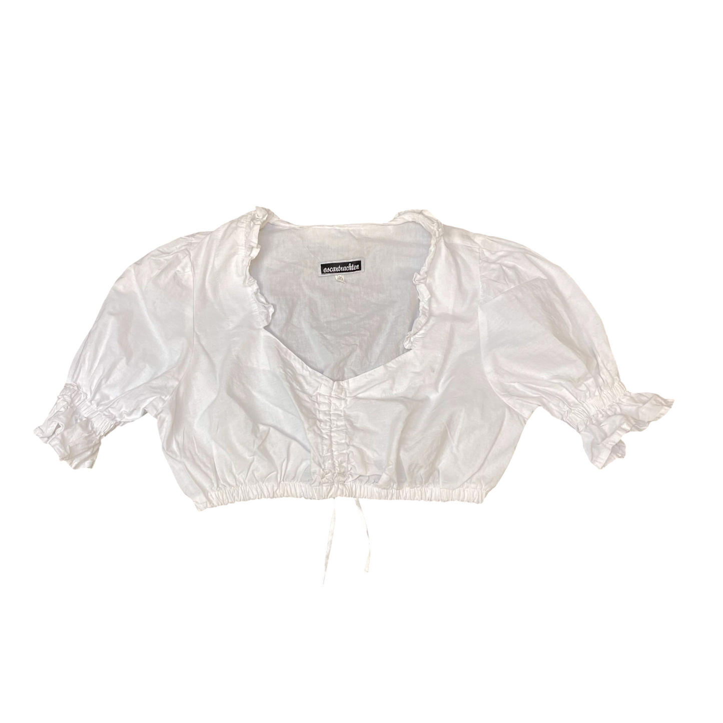 Cropped Blouse Top Womens S White Deep V-Neck 3/4 Balloon Sleeve Casual Outdoor