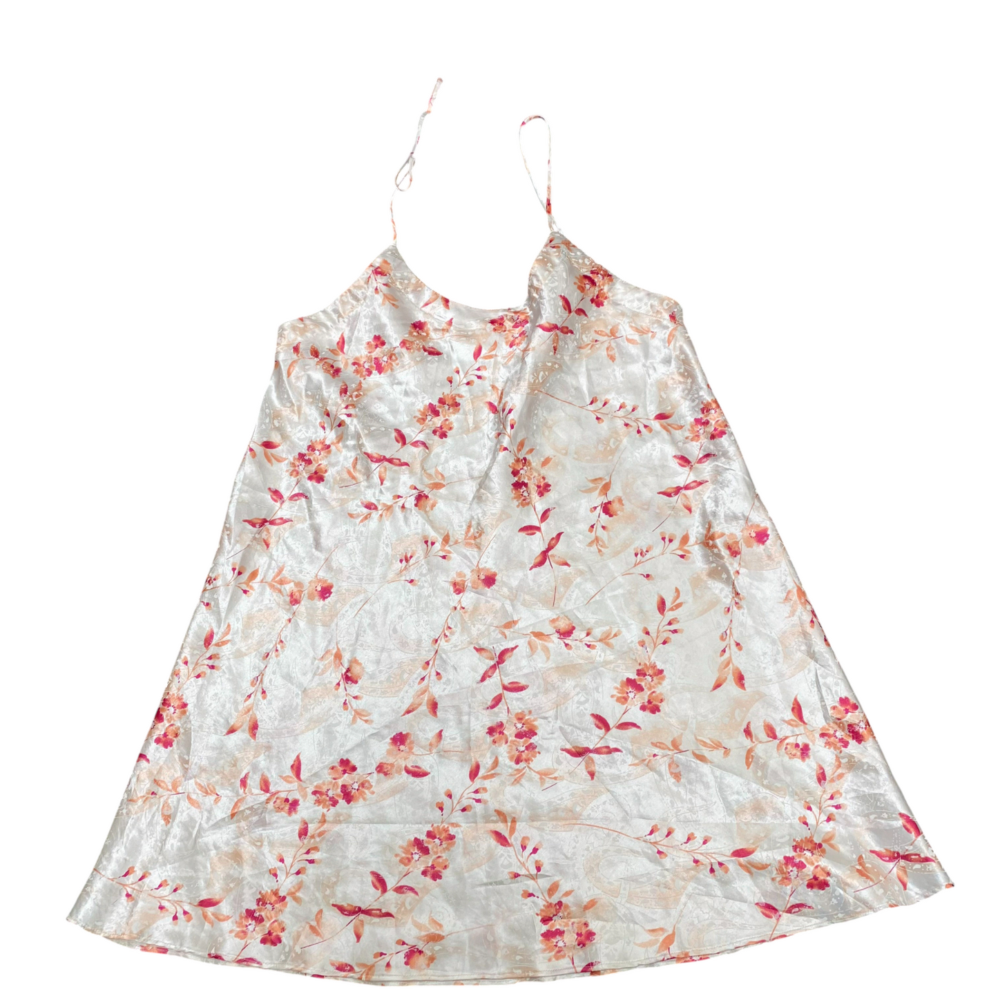 Queentex Camisole Top Womens S Cream Floral Satin Spaghetti Strap Pullover