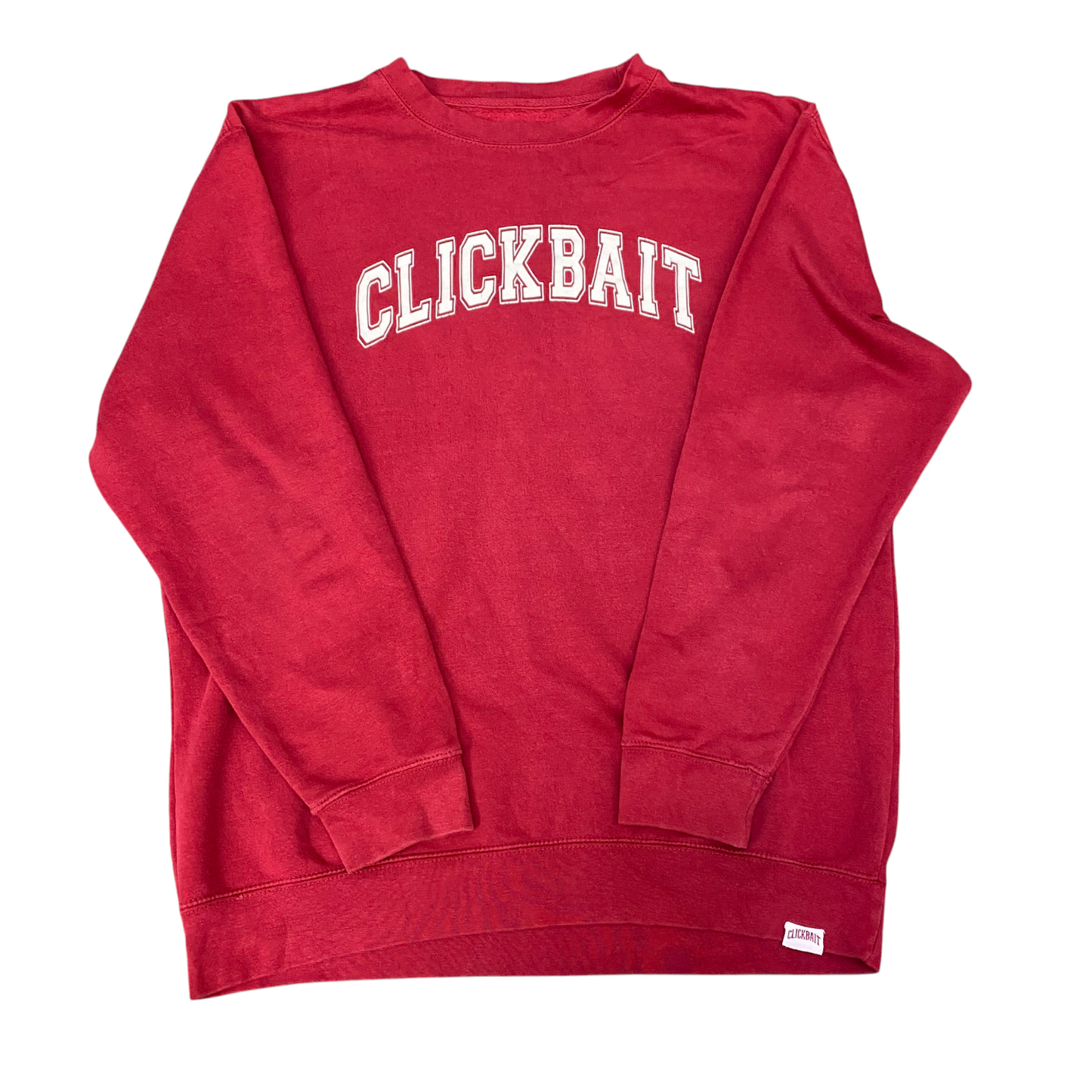 Clickbait Sweatshirt Womens Large Red Graphic Spellout Long Sleeve Crew Neck