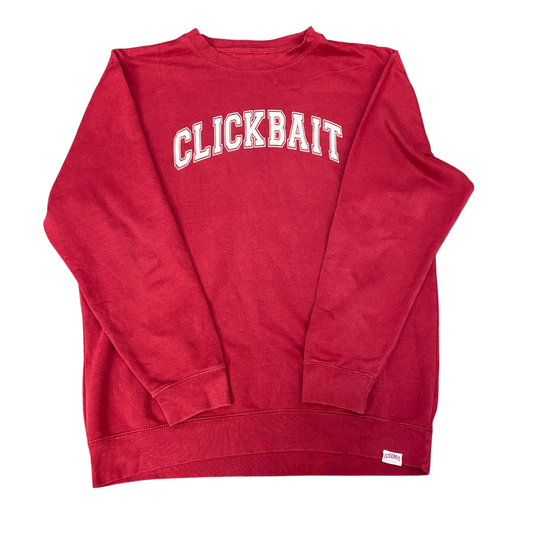 Clickbait Sweatshirt Womens Large Red Graphic Spellout Long Sleeve Crew Neck