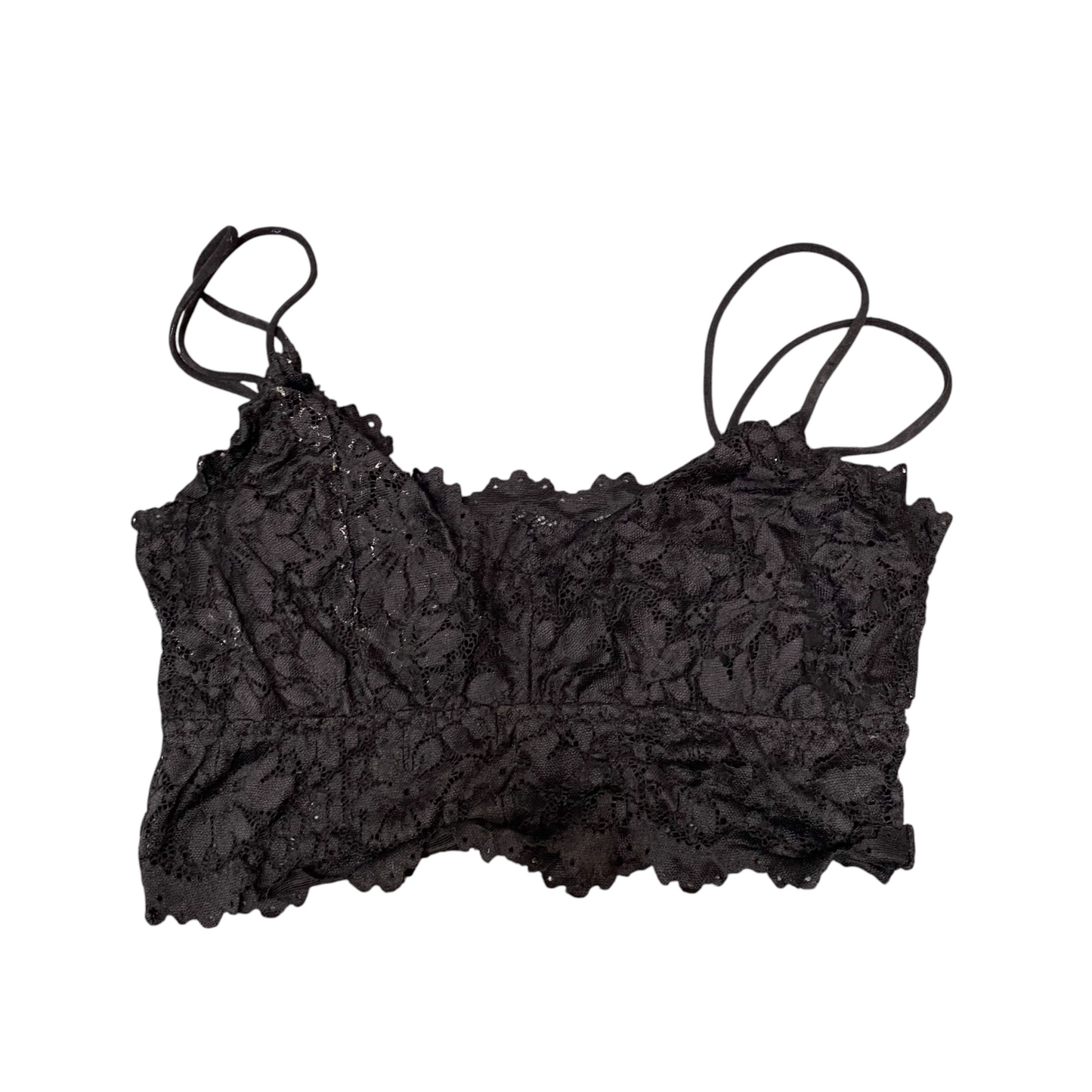 Womens Bralette Bra S Black Lace Floral Comfort Spaghetti Straps Lined Pullover