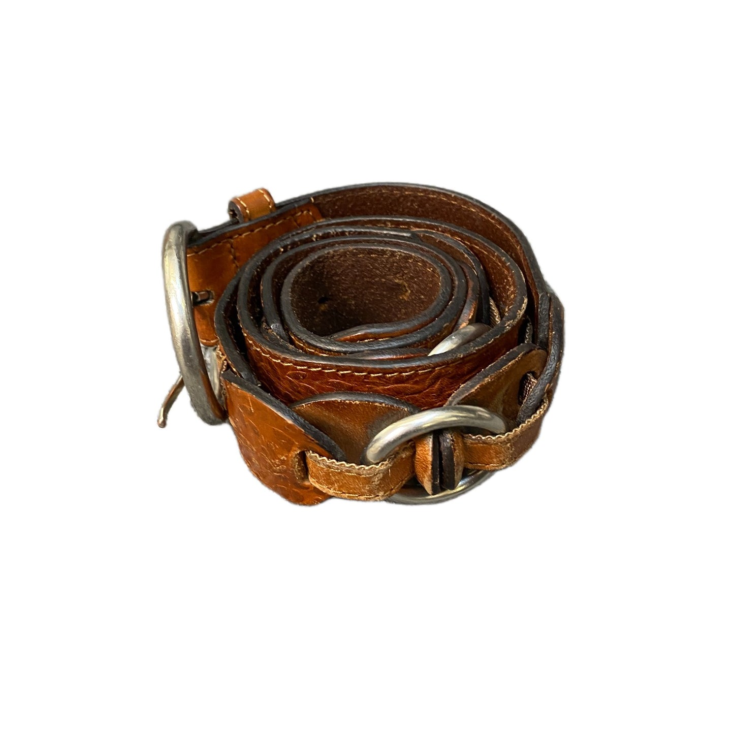 Waist Belt Women Brown Embossed Leather Tooling Floral Silver Buckle 38 inches