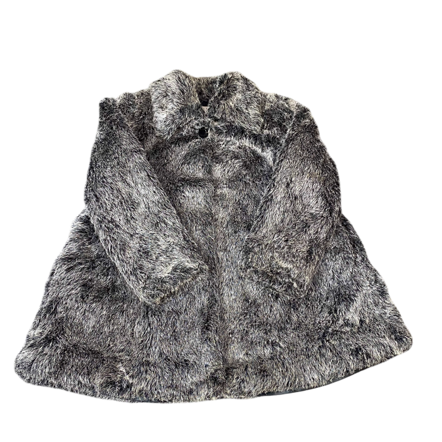 Sled Luxury Faux Fur Jacket Womens Medium Black Lined Plush Collared One Button