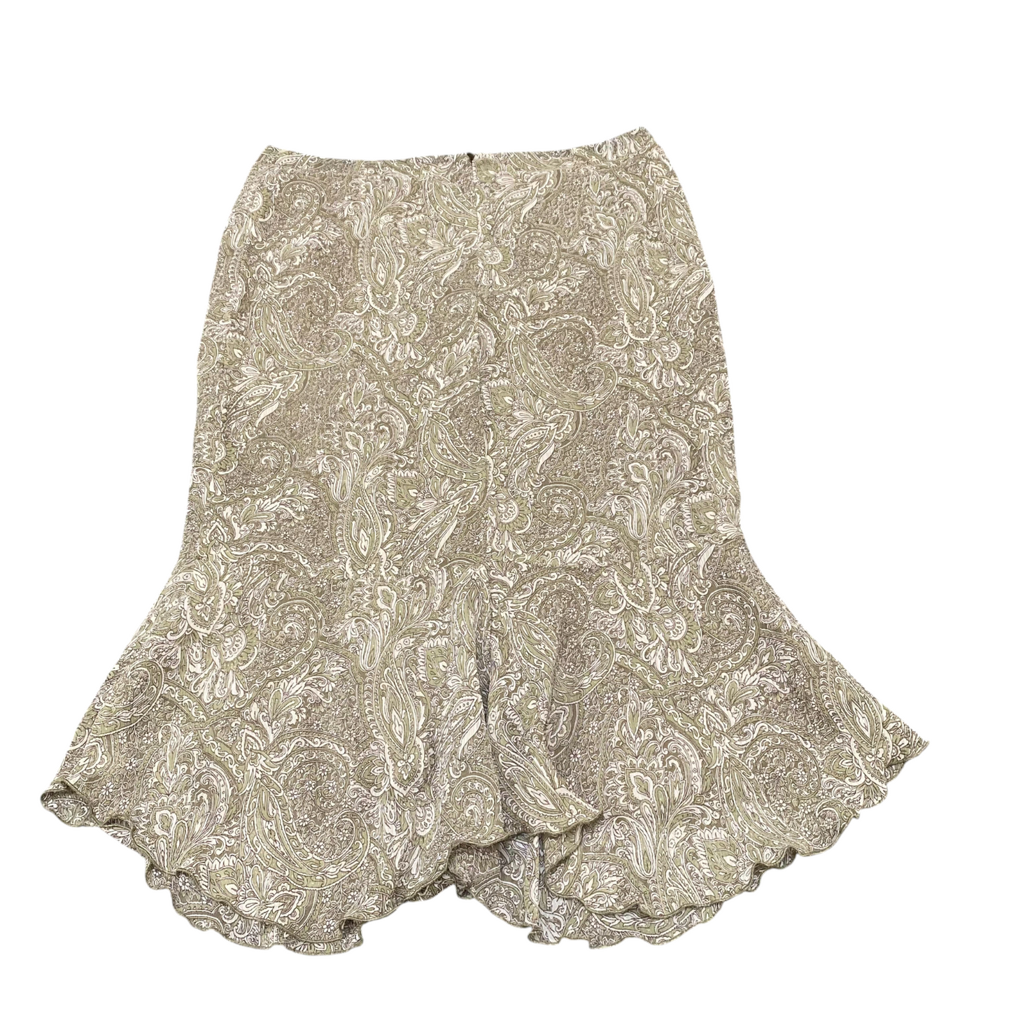 Mayerline Skirt Womens L Green Paisley Flared Hem Regular Fit Casual Pull On