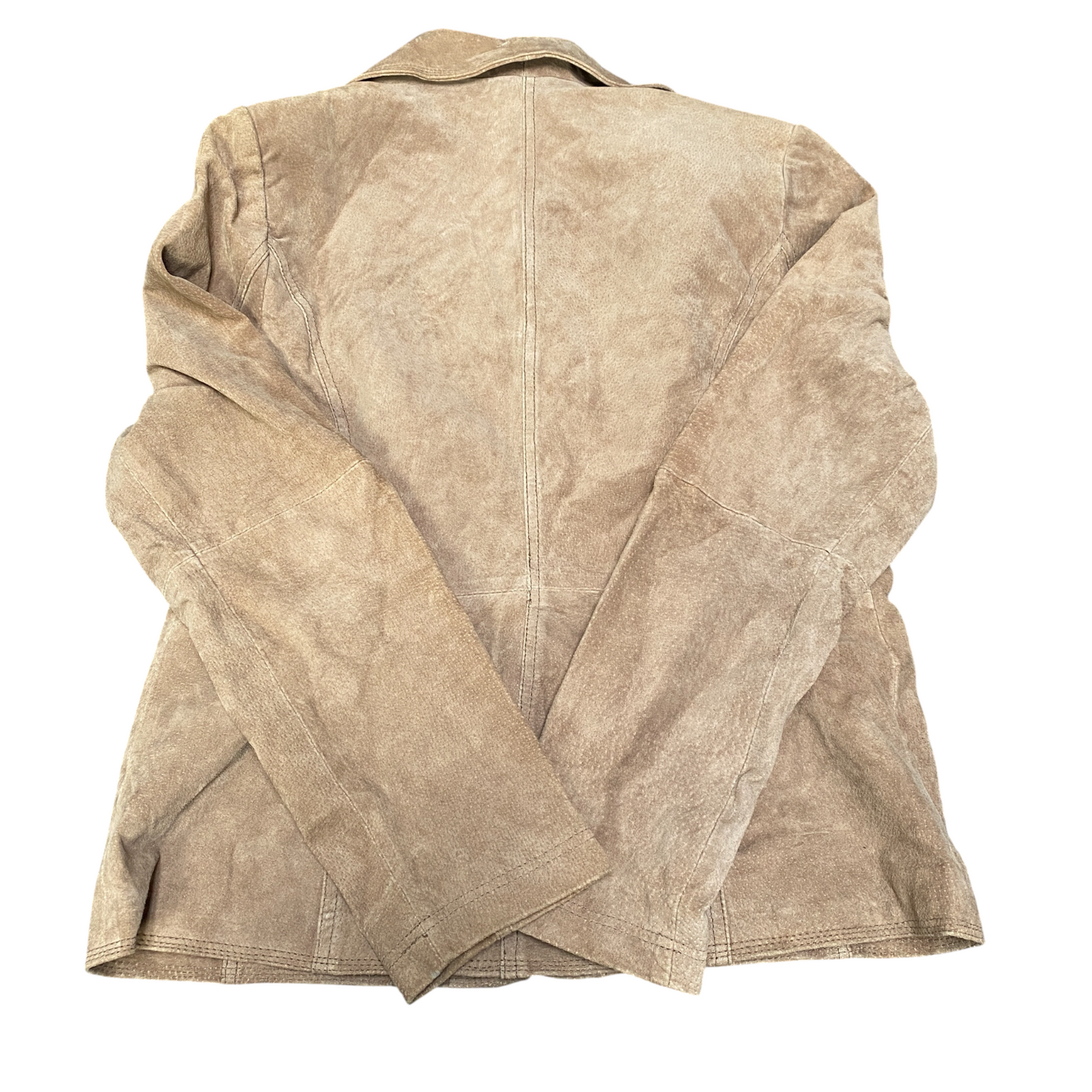 Infinity Suede Leather Blazer Jacket Womens L Beige Notch Lapel Single Breasted