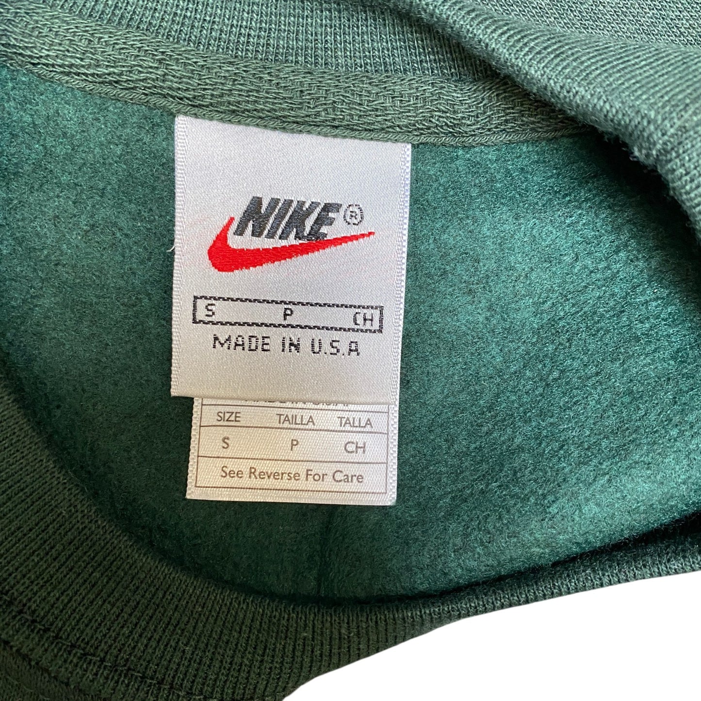 Nike Reworked Sweatshirt Mens Small Green Embroidered Spellout Logo Vintage Y2K