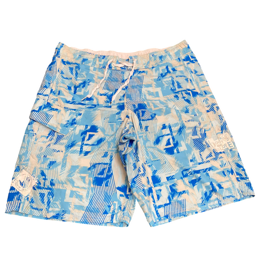 Body Glove Swim Shorts Mens Small White Tropical Print Mesh Lined Elastic Waist